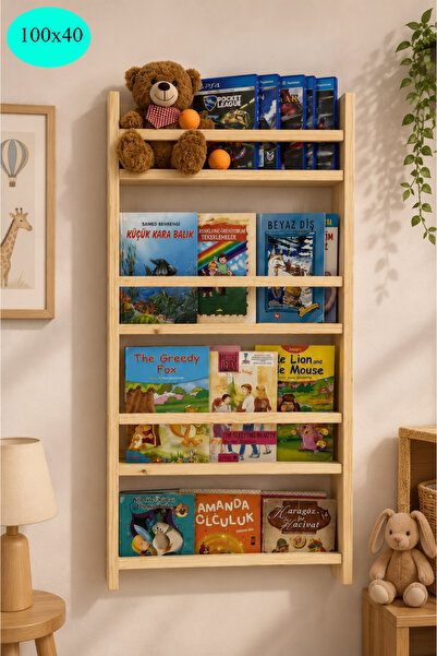 The N Wood Montessori Ahşap Çocuk Kitaplığı 100x40 cm | Eğitici Kitap Rafı | ...
