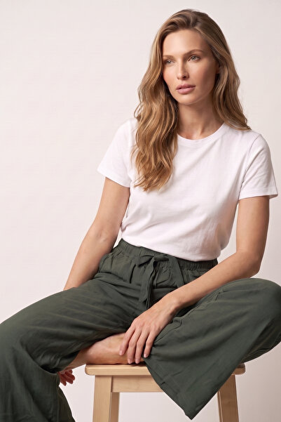 MORRO Women's Cotton Woven Pajama Bottoms with Elastic Waist and Tie, Wide Le...