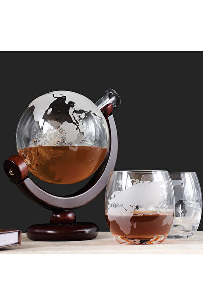 OEM The Source Globe Decanter with Glasses - Σετ Κανάτα Υδρόγειος με 2 ποτήρια