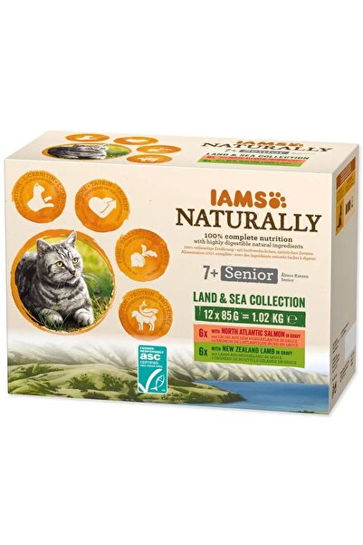 NO BRAND Hrană pentru pisici IAMS Naturally Senior Land & Sea 12 x 85 g