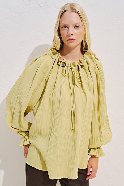 Manuka Ruched Collar Muslin Blouse Yellow