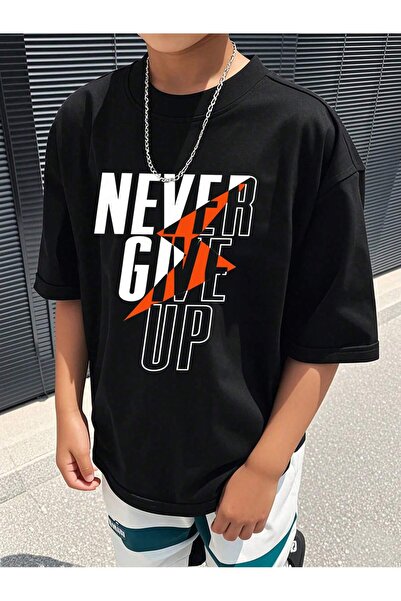 SVART WEAR Never Give up Printed Oversize Crew Neck Summer T-Shirt