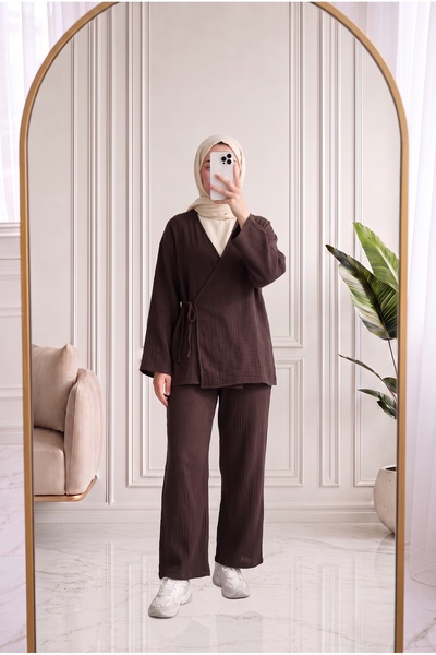 MİHRA STORE Ayhan Baglamalı muslin set-AS521 braon