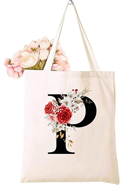 Generic Pokébear Canvas Tote Bag with Floral Design Printed with Initial Lett...
