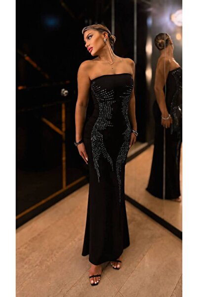 Friday Mood Women's Black Stone Detailed Strapless Dress