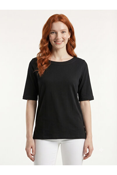 Neden Tekstil Women's Black Standard Cut Round Neck T-Shirt