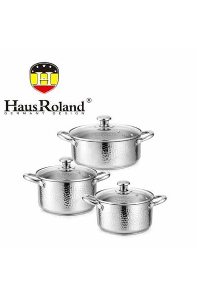 Haus Roland Hammered Stainless Steel Pot Set with Glass Lids from HausRoland
