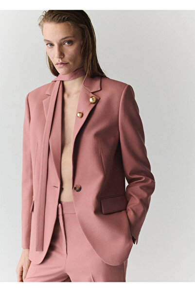 MANGO Woman Düz kesim cepli blazer ceket
