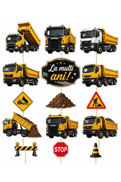 DecoParty Set de decorațiuni pentru tort – Tematică Camion Basculant, 15 pies...