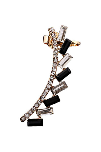 VeeShop Luxury ear cuff earring with rectangular white and black crystals