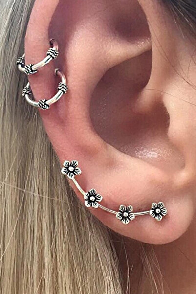 VeeShop Top Bottom Set of earrings and ear cuff, branch with flowers and two ...