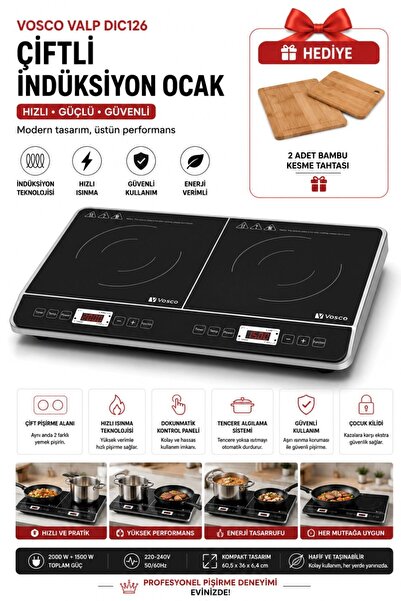 vosco Taşınabilir Set Üstü İkili İndüksiyon Ocak 3500W Profesyonel Elektrikli...