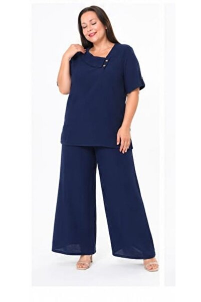 Truva XXL Plus Size Black Muslin Fabric Wide Leg Suit