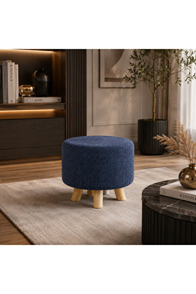 N.zone Modern Round Pouf Upholstered in Luxurious Fabric with Sturdy Wooden L...