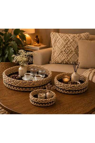 Egindra Wicker Weave 3-Piece Black Supla Base Tray-Organizer Set 31-27-23 cm ...