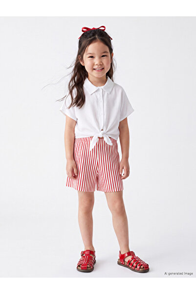 LC Waikiki Sparkling Choices Striped Girls' Shorts with Waist Cord from Shini...
