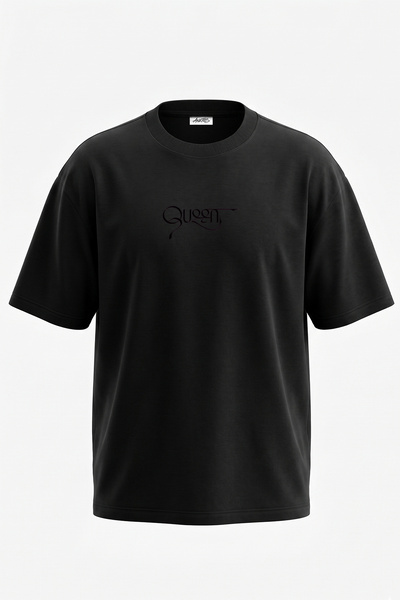 Anetos Queen Design Printed Oversize Black T-Shirt