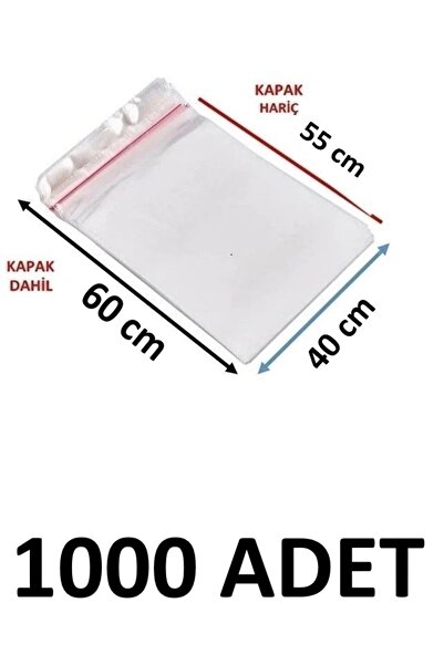 MTKardeşler 1000 Pieces 40 X 55+5 cm Adhesive Transparent Opp Bags 40X60 Opp ...