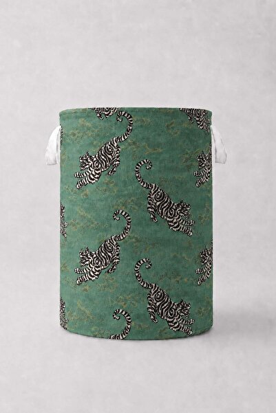 dekomall home & living Tiger Patterned Laundry Basket 36X50 cm - Green