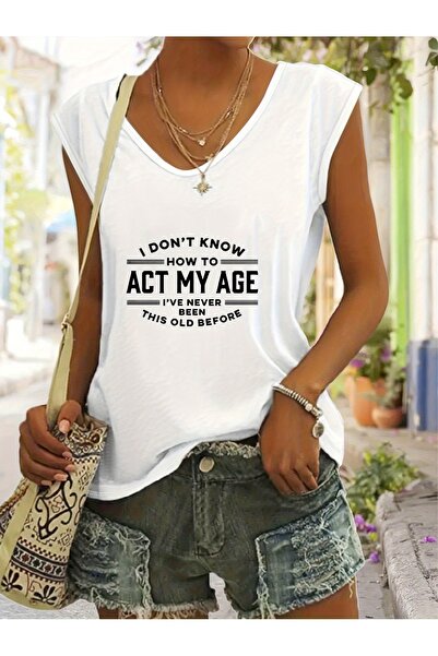 Deocept Women's Mix Printed V-Neck Sleeveless Regular Fit Comfortable T-Shirt