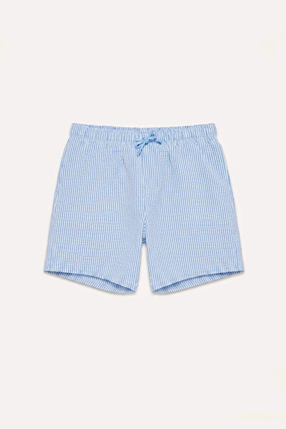 DeFacto B7535Axbe791 Blue Elastic Waist Mesh Lined Striped Short Length Swim ...