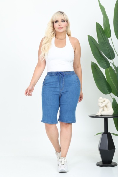 Era Lisa Full Lycra Elastic Waist Plus Size Bermuda Denim Shorts