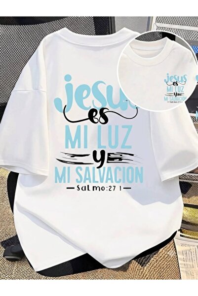 LELVANİ Μπλουζάκι Unisex με στάμπα Jesus Is Luz Is Salvacion και λαιμόκοψη πο...