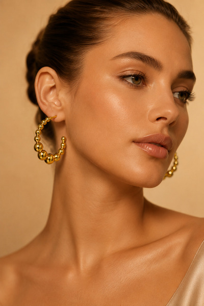 Others 18K Gold Plated Stainless Steel Graduated Bead Hoop Earrings for Women...