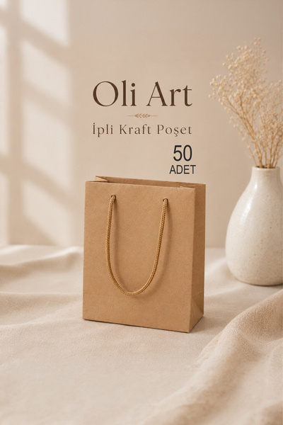 OLİ Art حقيبة كرافت صغيرة من الورق المقوى برباط مقاس 15x17x7 سم 50 قطعة - حقي...