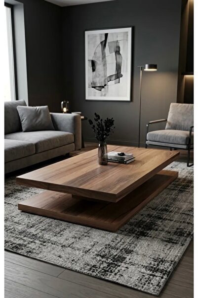 LUXURY VİLLA LUXURY DOĞAL CEVİZ KAPLAMALI DEKORATİF ORTA SEHPA 80x138 YÜKSEKL...