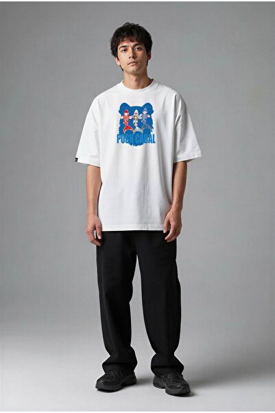 F02062 Baskılı Beyaz Oversize T-shirt