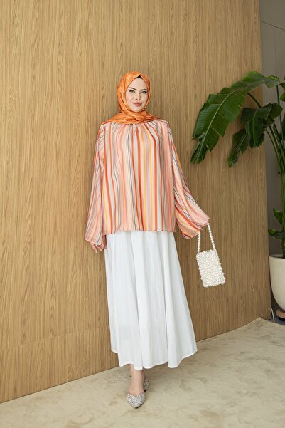 OZELİMMODA İnce Keten Bluz | Turuncu
