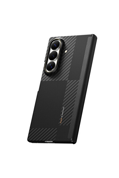 Raptic Galaxy Z Fold 8 Ultra Kılıf M-safeli Metal Kamera Çerçeveli Aramid SkinPro Karbon Kapak Siyah-Gri