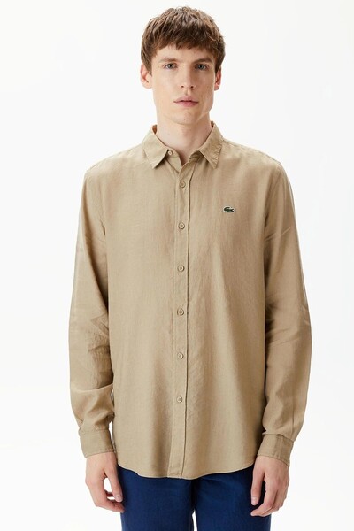Lacoste Men's Regular Fit Button-Down Collar Linen Shirt Men's Button-Down Co...