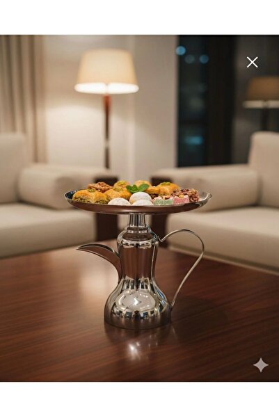 Binshihon Home شيالة بصحن تقديم على شكل دله بتصميم انيق لون فضي