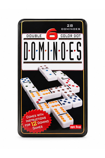 JOC Domino Double 6, 28 Colorful Pieces, Metal Box, Family Classic, 6+ Years
