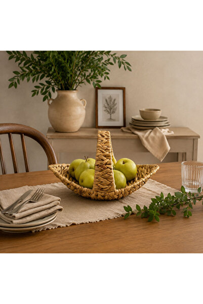 Dekorsende Wicker Basket with Handle, Knitted Pattern, Small 36 cm
