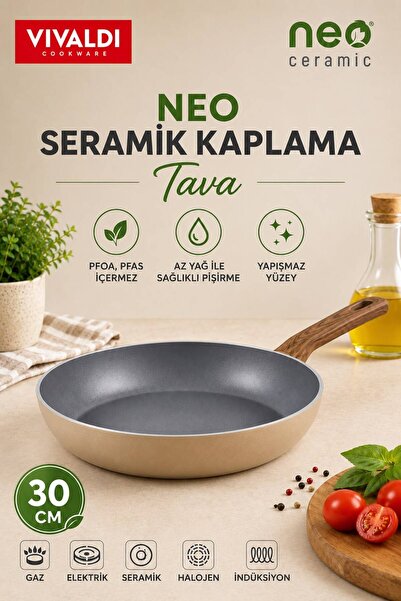HAZARPAZAR Neo Seramik Kaplama Tava 30cm PFOA ve PFAS İçermez Az Yağda Yüksek
