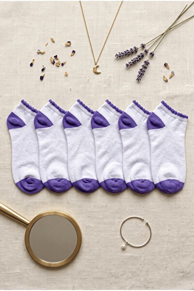 hadiora 6-Piece White Purple Seamless Women's Socks Set - Soft Cotton