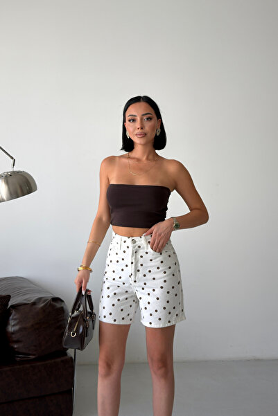 XRAY JEANS Women's Cotton White Polka Dot Mini Denim Shorts