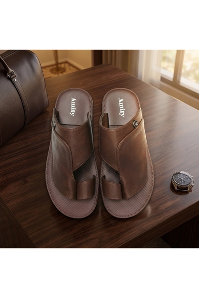 Lucky Steps Men's Handcrafted Arabian Style Toe Post Leather Slides Wear-Resi...