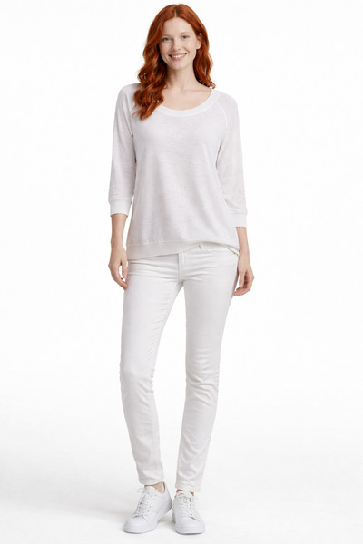 Neden Tekstil White Women's Comfortable Fit Knitwear Blouse