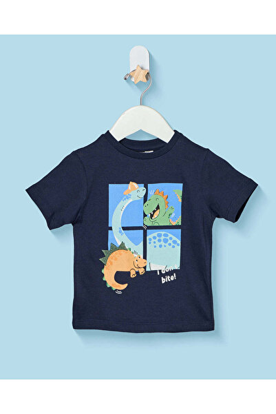 REDTAG Infant Boys Navy Dinosaur Print T-Shirt
