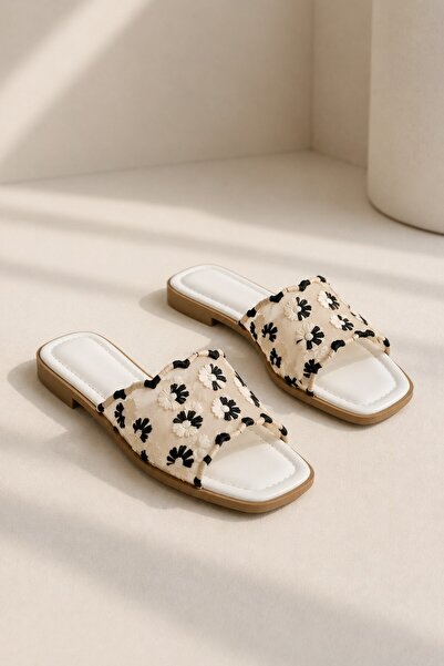 MissPapatya Waylot Women's White Floral Embroidered Tulle Banded Square Toe F...
