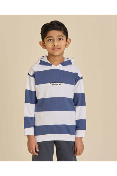 REDTAG Boys White Striped Hooded T-Shirt