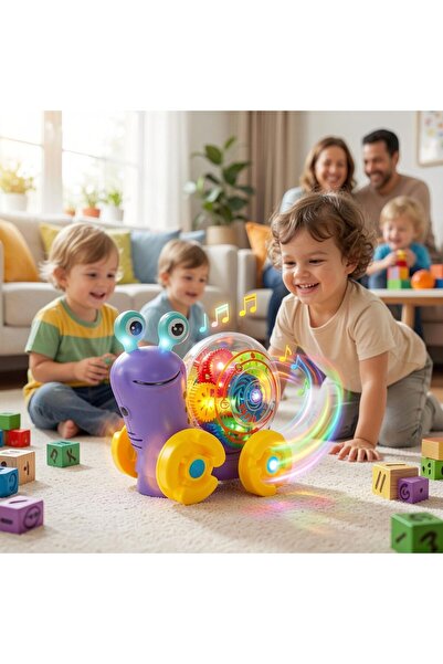 BAYBEE Snail Gear Toy with LED Lights Music 360° Rotating Transparent Sensory...