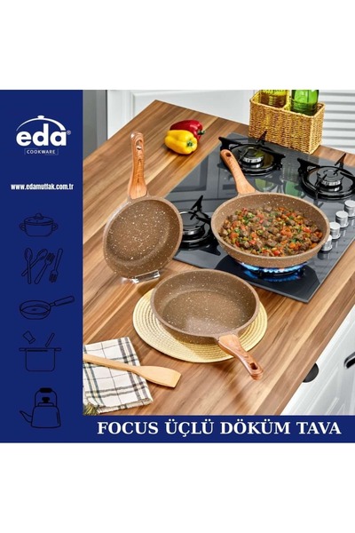 Eda Focus Brown Granite Cast Iron 3-Piece Pan Set 20-24-28 cm Zk-922