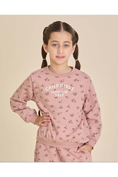 REDTAG Girls Mauve Floral Print Sweatshirt