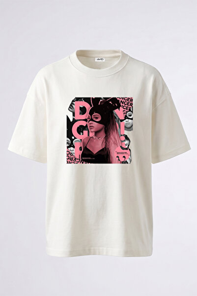 Anetos Dangerous Woman_1 Design Printed Oversize White T-Shirt