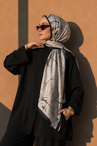 AFVENTE Marble Pattern Ecru Soft Cotton Shawl
